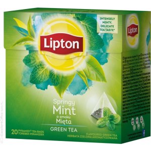 Herbata LIPTON, piramidki, 20 torebek, zielona z miętą