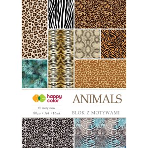 Blok z motywami ANIMALS, 80g / m2, A4, 15 + 1 ark, 15 motyw, Happy Color HA 3808 2030-M