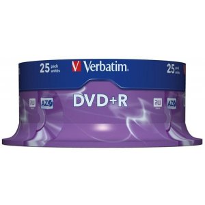 Płyta DVD + R VERBATIM AZO, 4,7GB, prędkość 16x, cake, 25szt., srebrny mat
