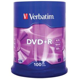 Płyta DVD + R VERBATIM AZO, 4,7GB, prędkość 16x, cake, 100szt., srebrny mat