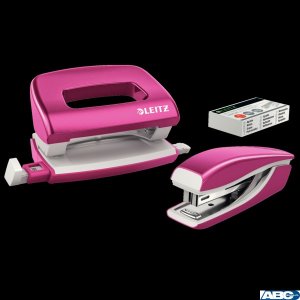 Zszywacz  +  dziurkacz metalowy Leitz Mini WOW, różowy, 10 lat gwarancji, 10 kartek 55612023 (X)