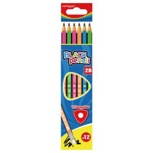 Ołówek drewniany z gumką KEYROAD, 2B, trójkątny, zawieszka, mix kolorów